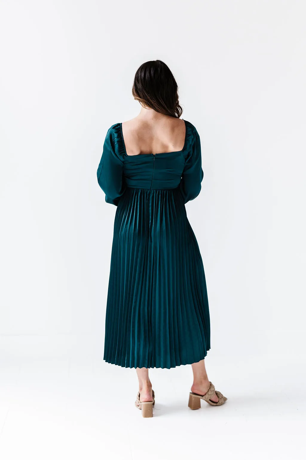 Fa La La Pleated Dress in Hunter Green