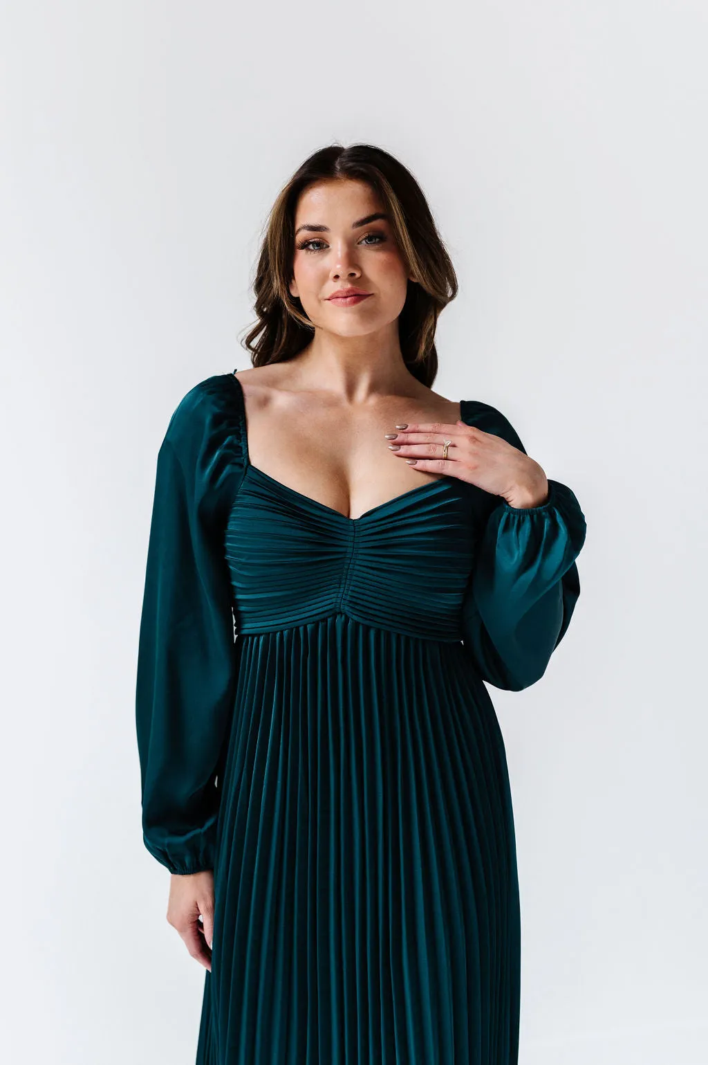 Fa La La Pleated Dress in Hunter Green