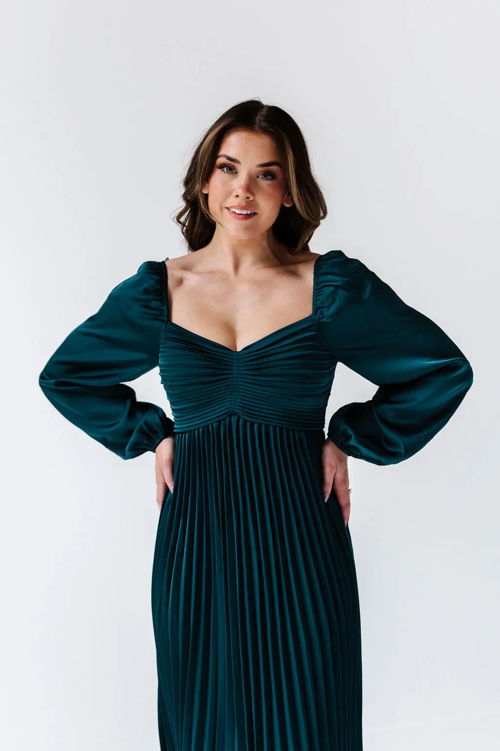 Fa La La Pleated Dress in Hunter Green