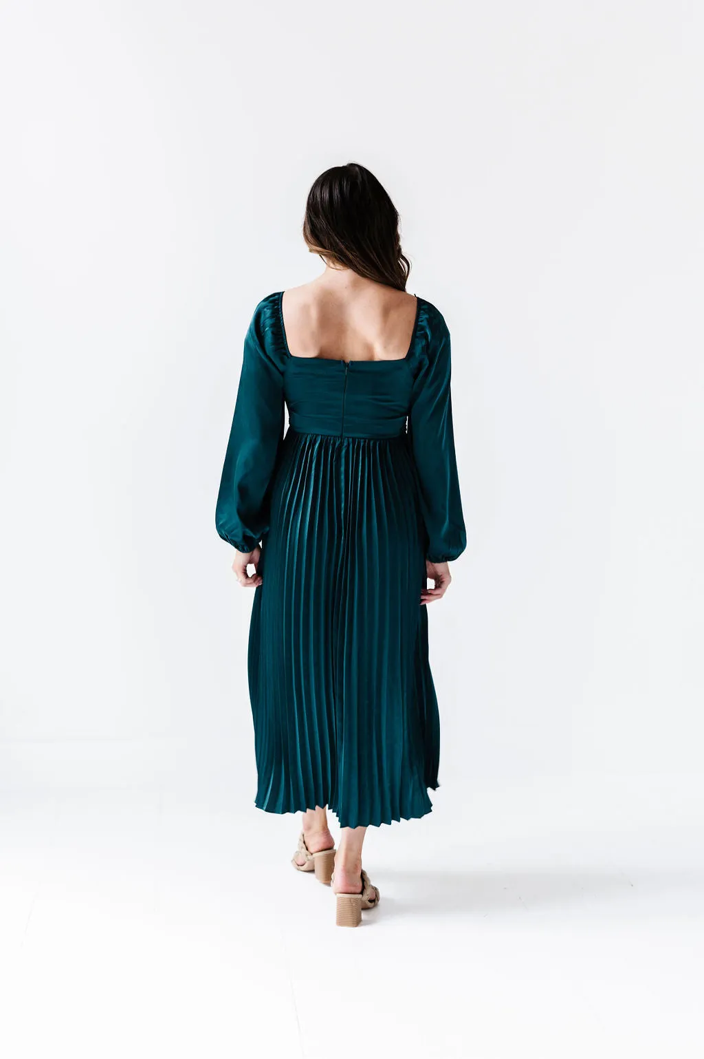 Fa La La Pleated Dress in Hunter Green