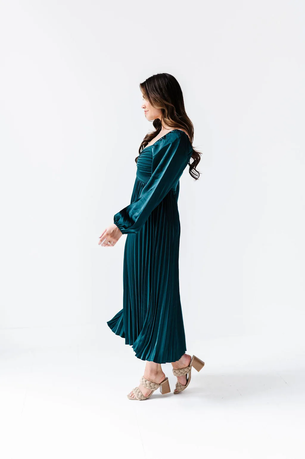 Fa La La Pleated Dress in Hunter Green