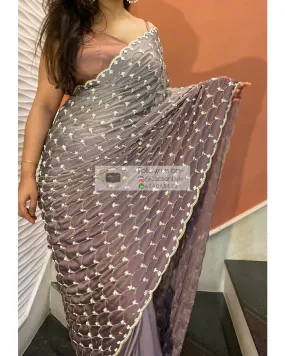 Grey- Mauve Ombré Cutdana Mehraab Jaal Saree