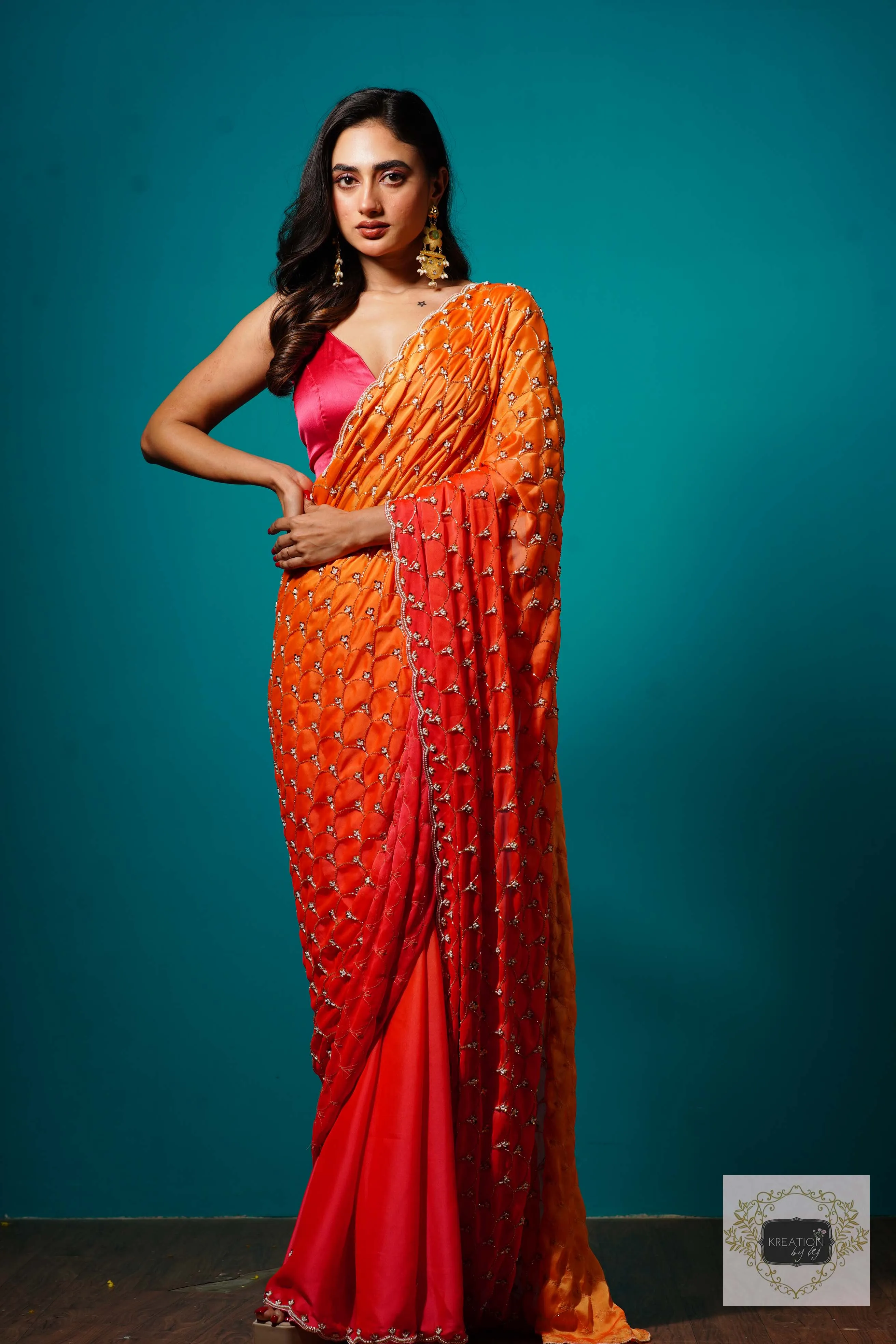 Gulab Khas Ombre Mehraab Jaal Cutdana Saree