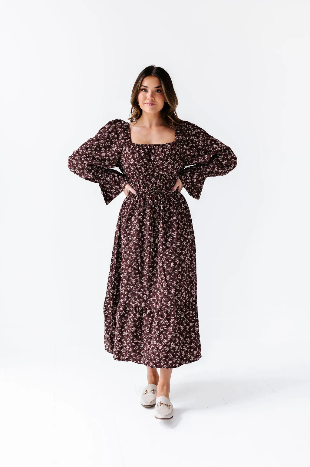 Holland Floral Dress in Chocolate