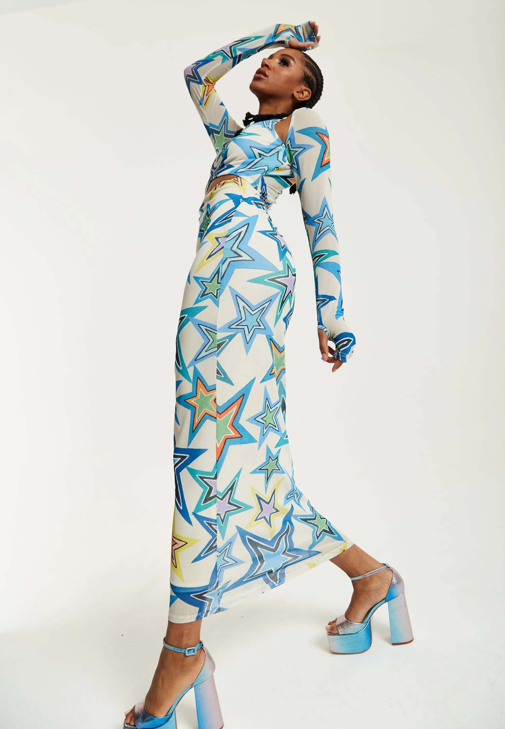 House of Holland Star Print Maxi Dress With Cut Out Details