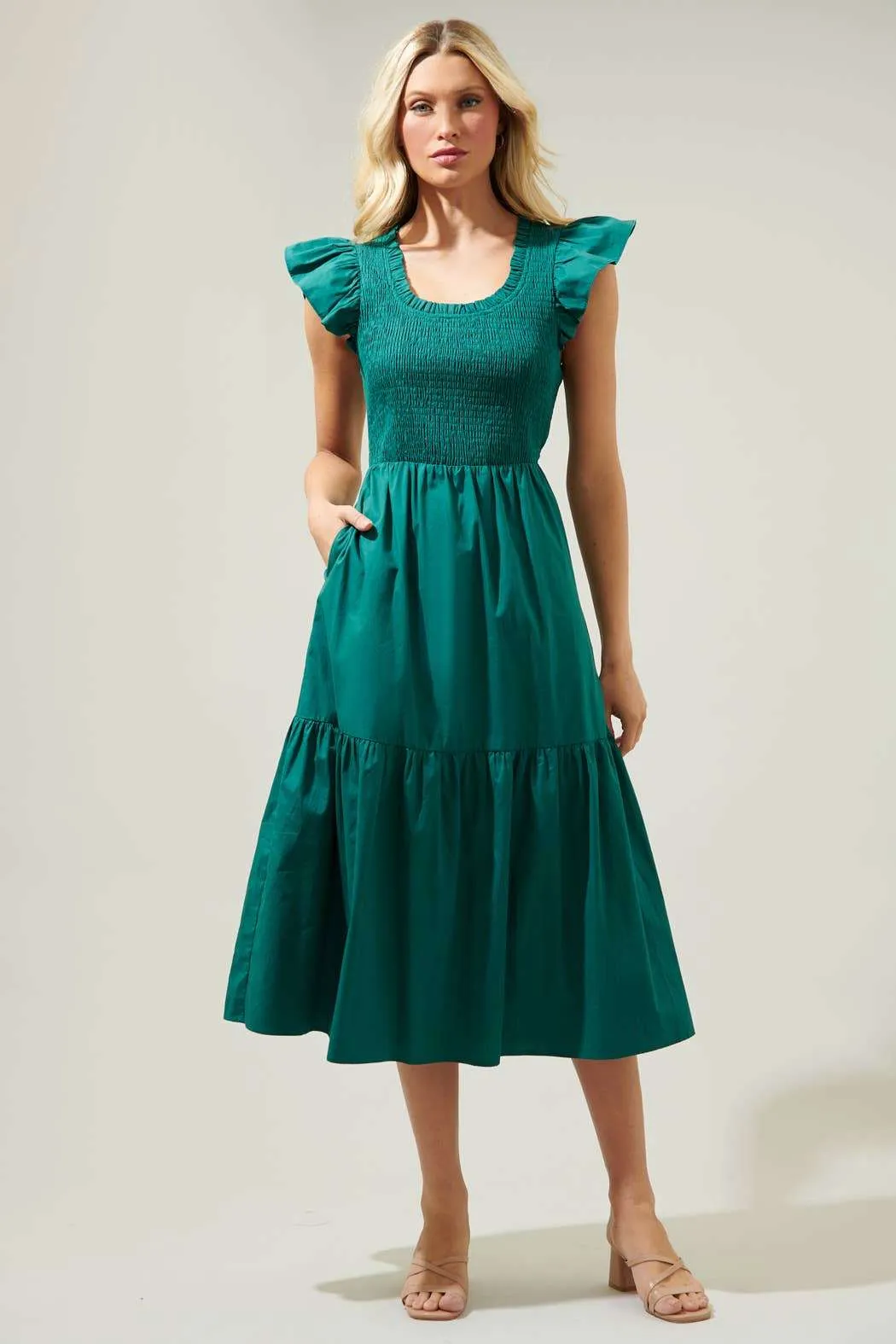 Ingrid Poplin Smocked Tiered Midi Dress