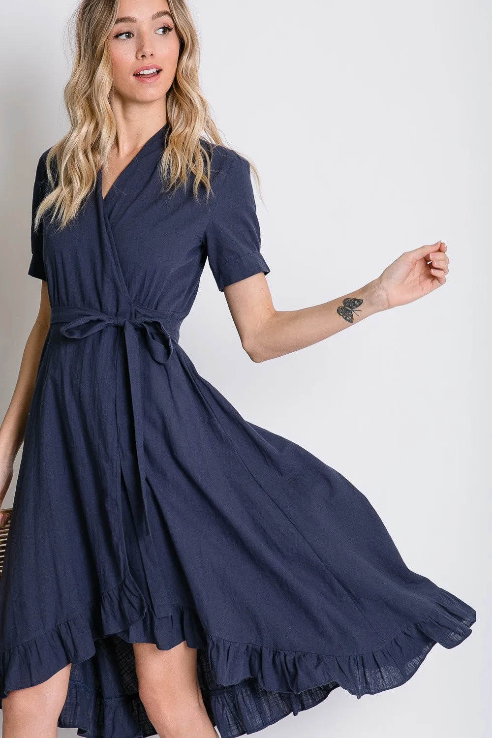 Leah Wrap Midi Dress in Navy