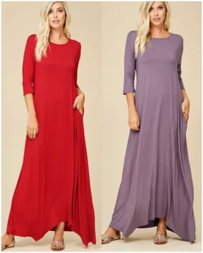 Let's Take A Walk Solid Maxi Side Pockets Maxi