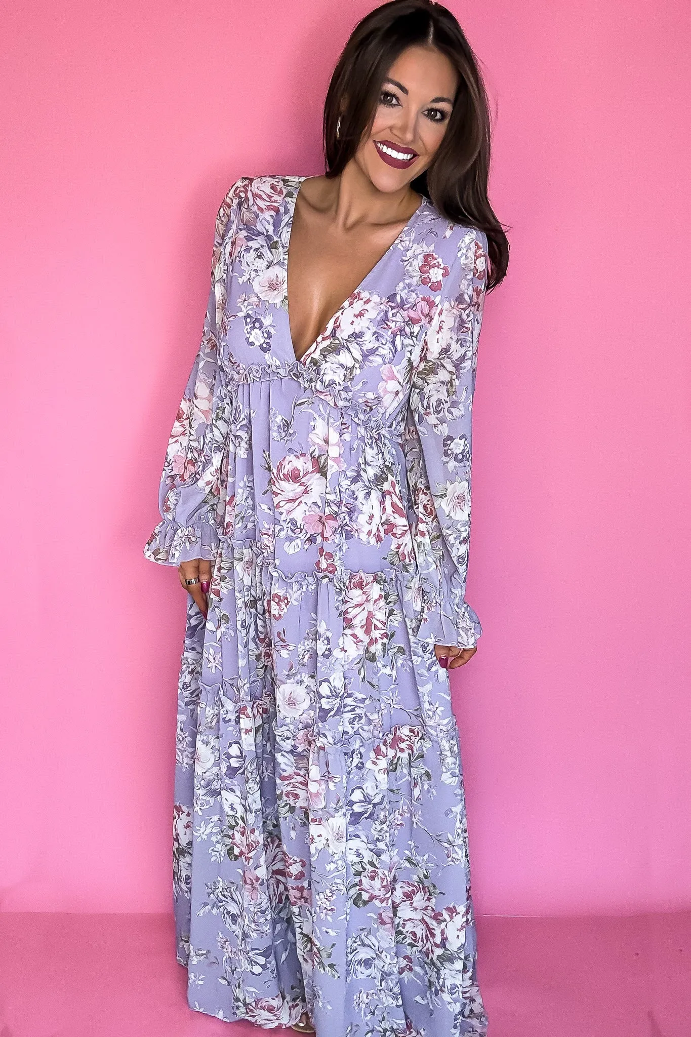 Lilac Floral Print Maxi Dress