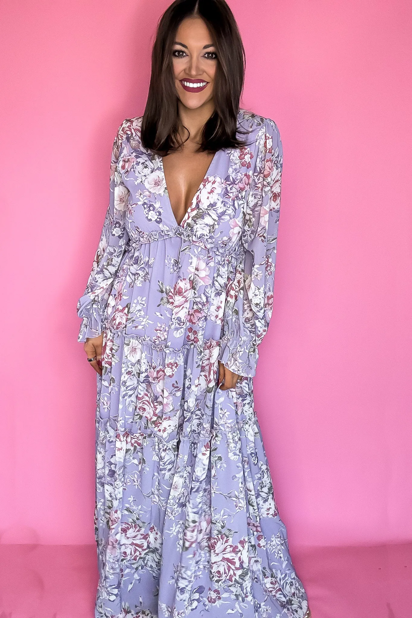 Lilac Floral Print Maxi Dress