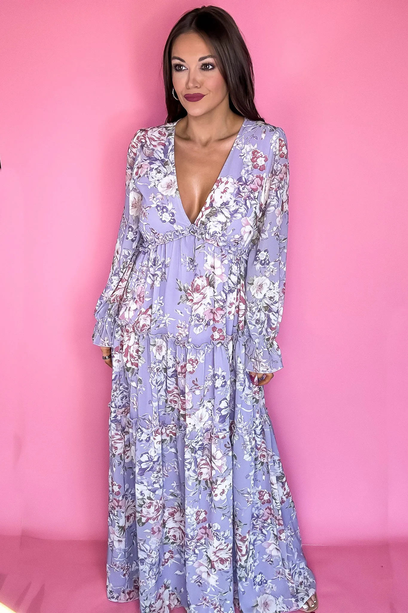 Lilac Floral Print Maxi Dress