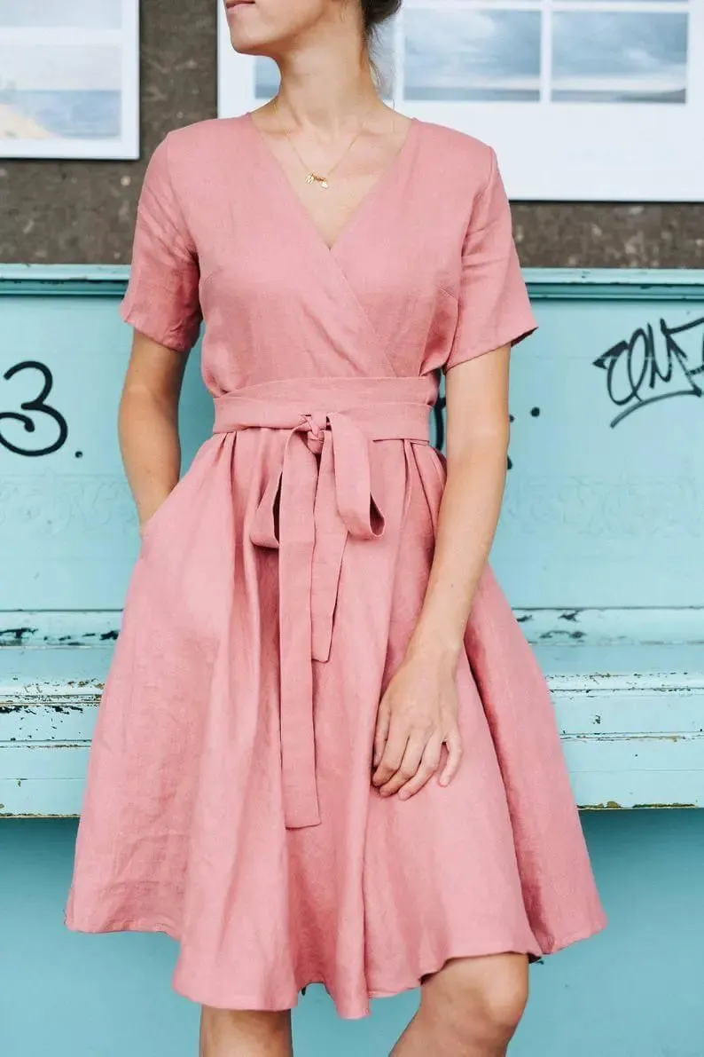 Lisbon Midi wrap linen dress