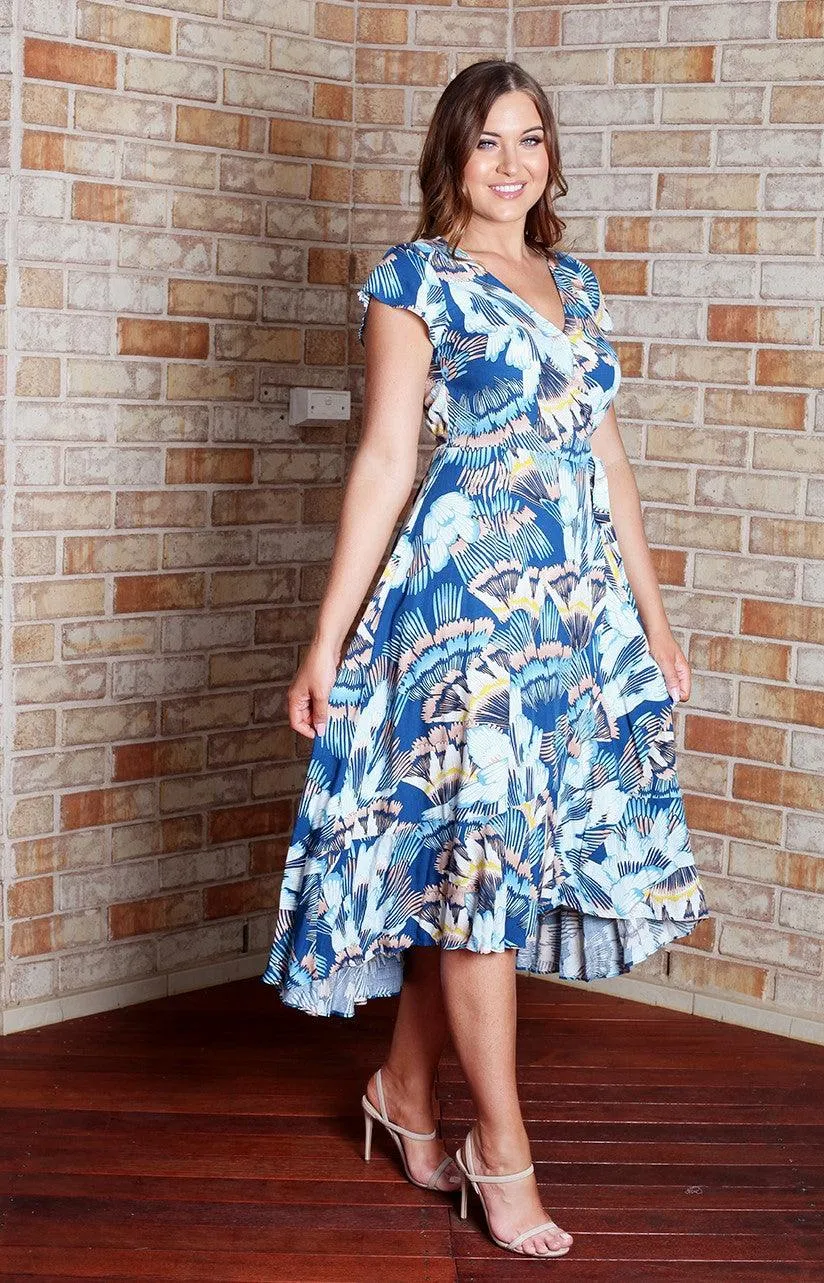 Liza Wrap Dress - Blue Print