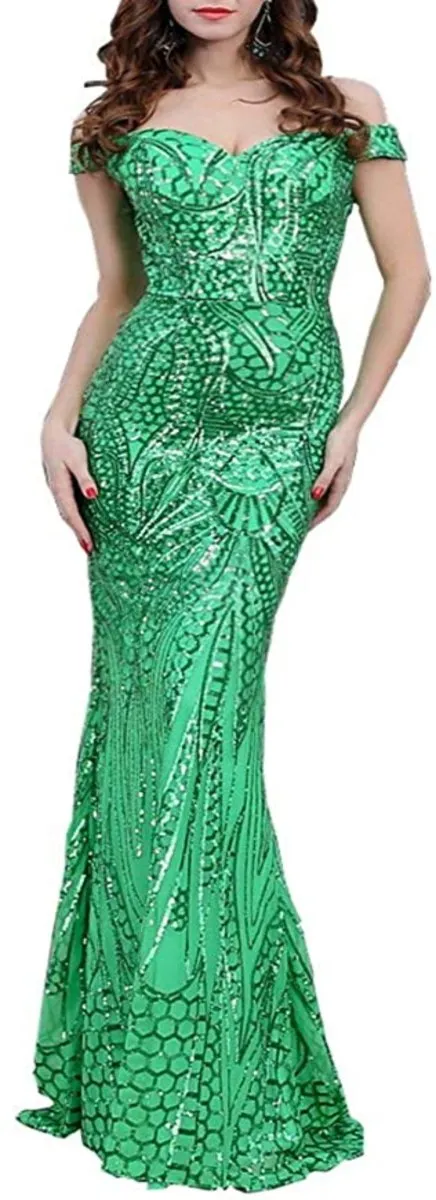 Maxi Formal Off Shoulder Sequin Backless Sleeveless Slim fit Mermaid Dress