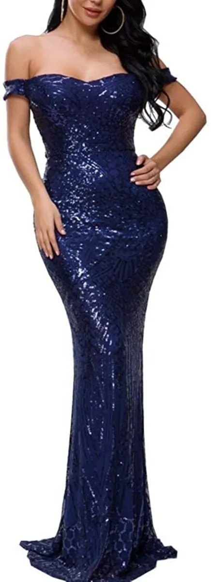 Maxi Formal Off Shoulder Sequin Backless Sleeveless Slim fit Mermaid Dress