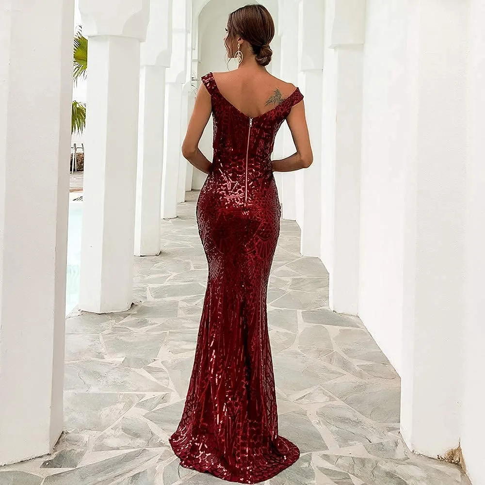 Maxi Formal Off Shoulder Sequin Backless Sleeveless Slim fit Mermaid Dress