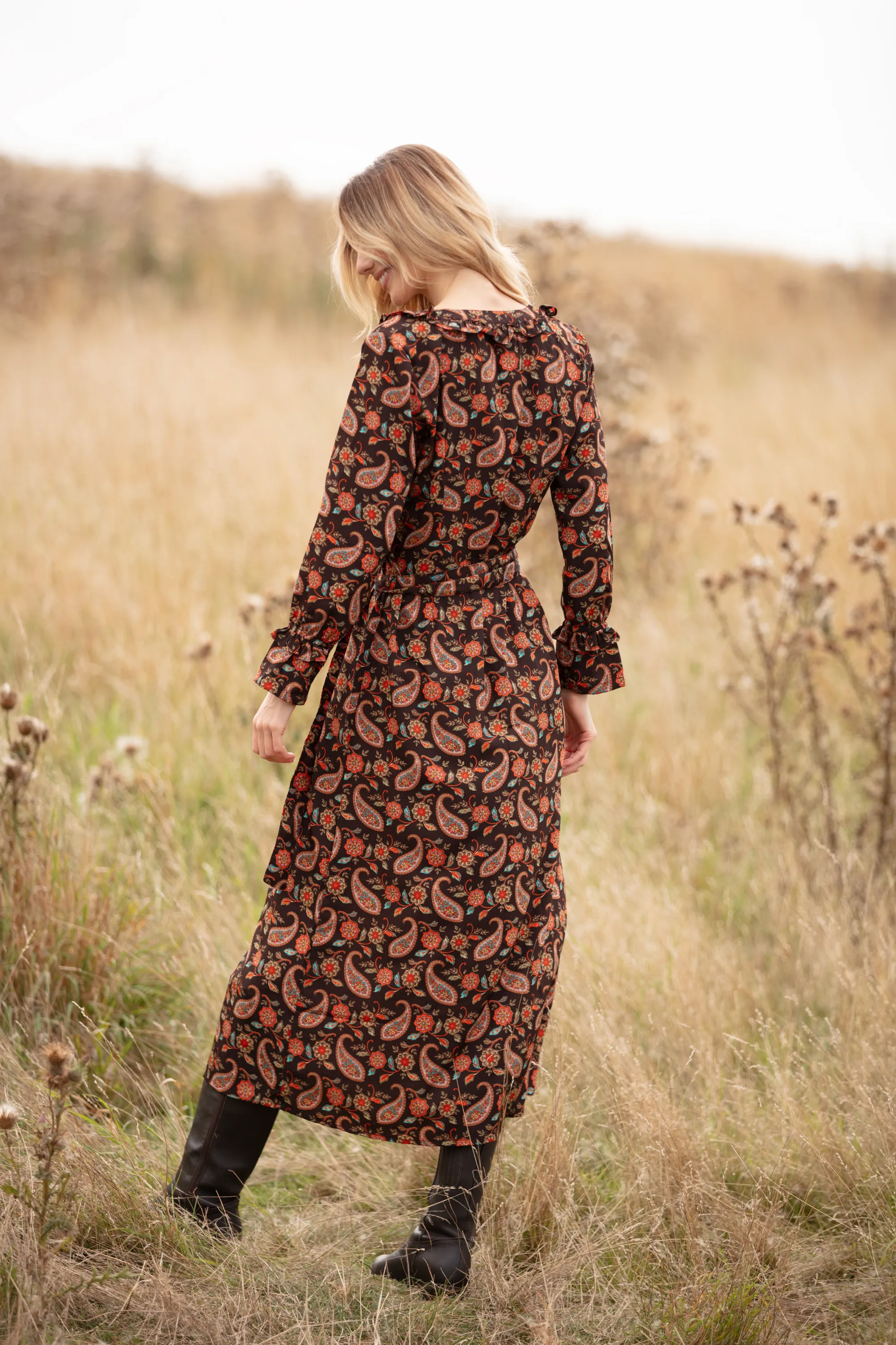 Meg Midi Dress in Chocolate Paisley