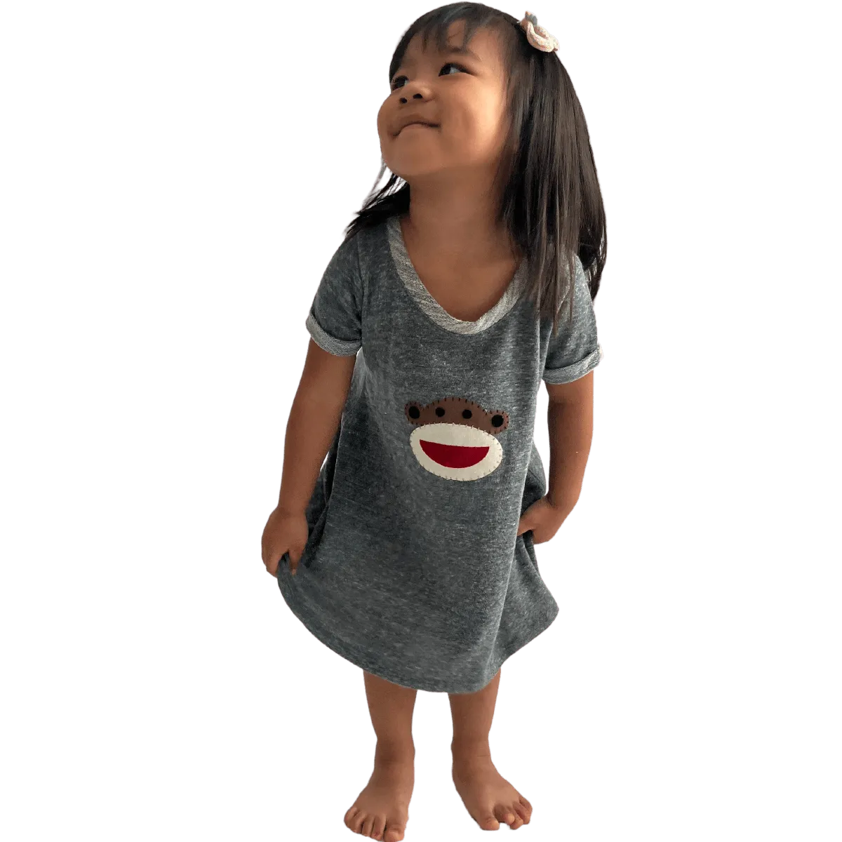 Melange Dress in Gray with Hand-Appliqued Happy Monkey