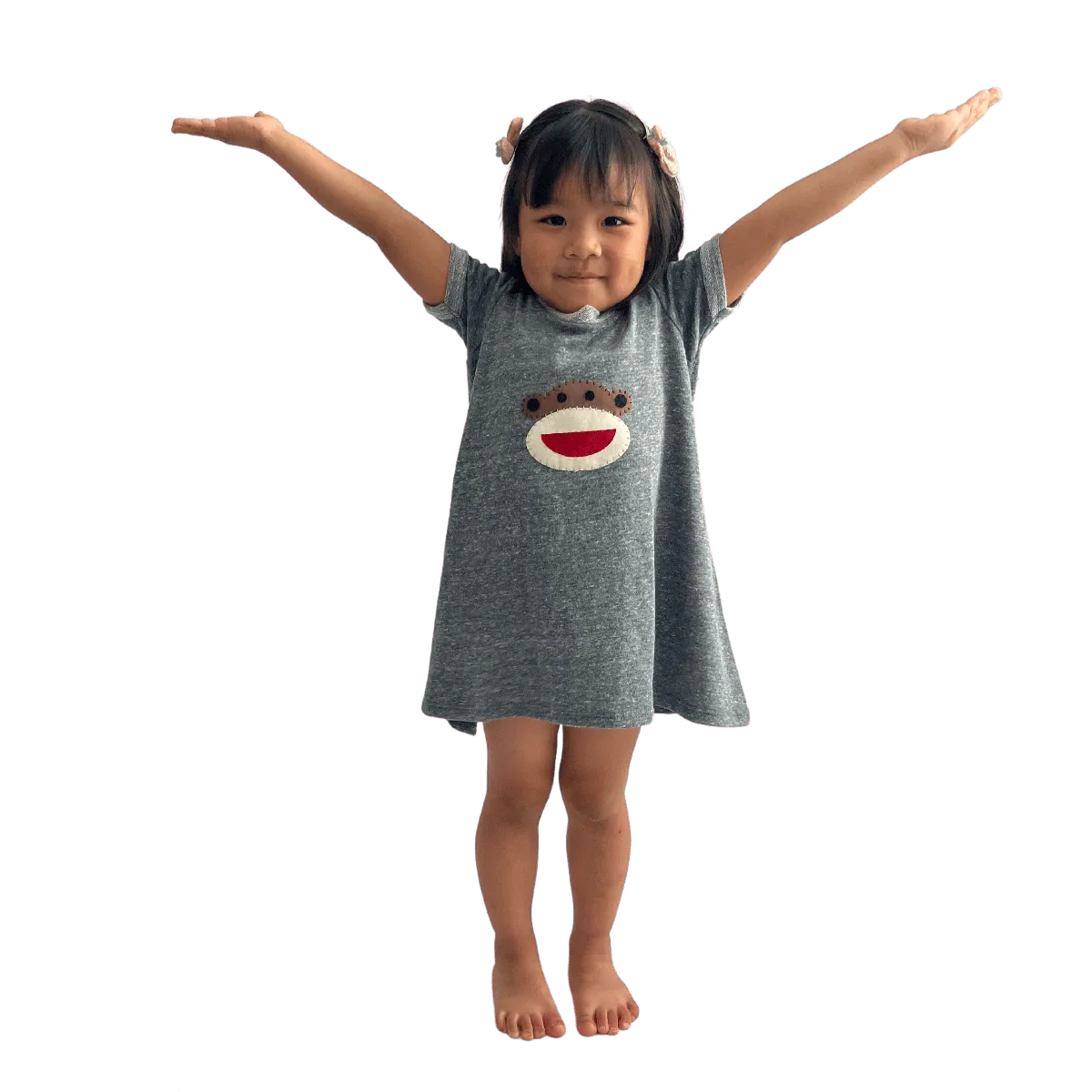 Melange Dress in Gray with Hand-Appliqued Happy Monkey