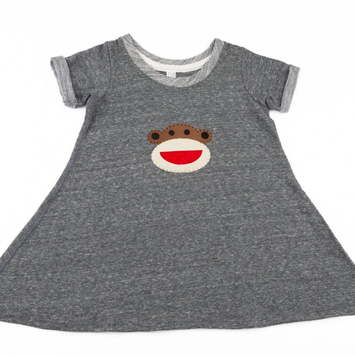 Melange Dress in Gray with Hand-Appliqued Happy Monkey