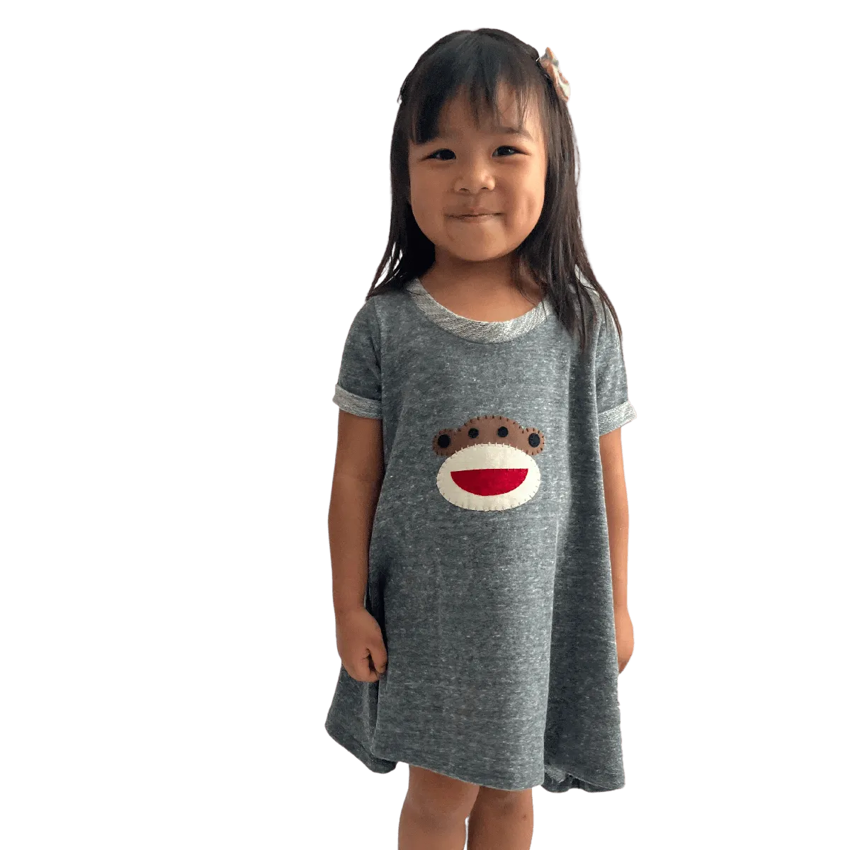 Melange Dress in Gray with Hand-Appliqued Happy Monkey