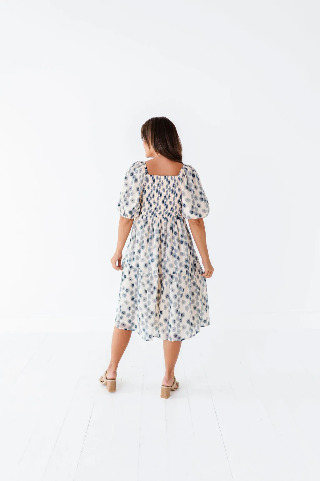 Milani Floral Dress in Dusty Blue