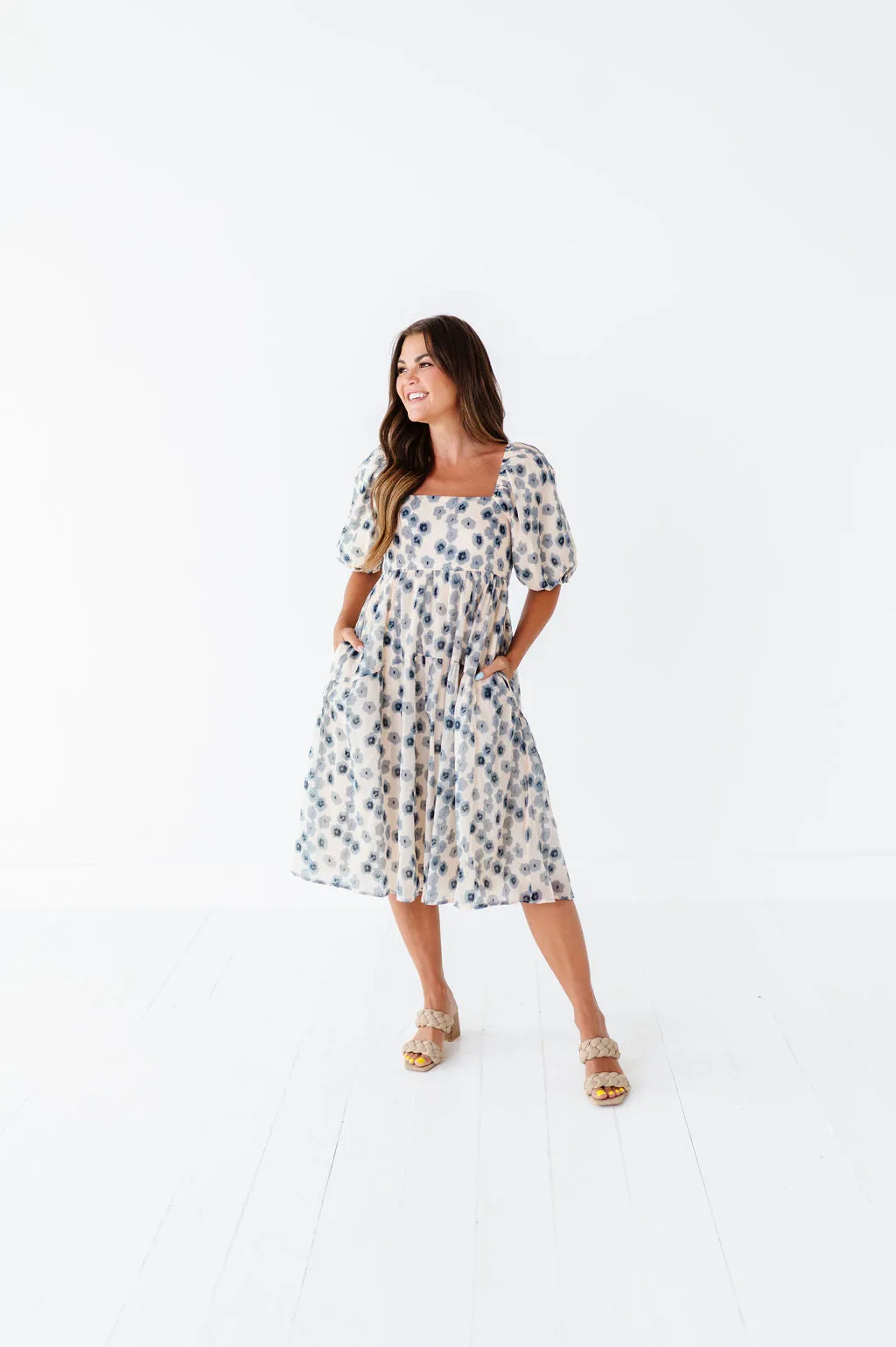 Milani Floral Dress in Dusty Blue