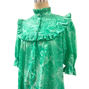 Mint Green High Neck Muumuu with Hibiscus Print 8221