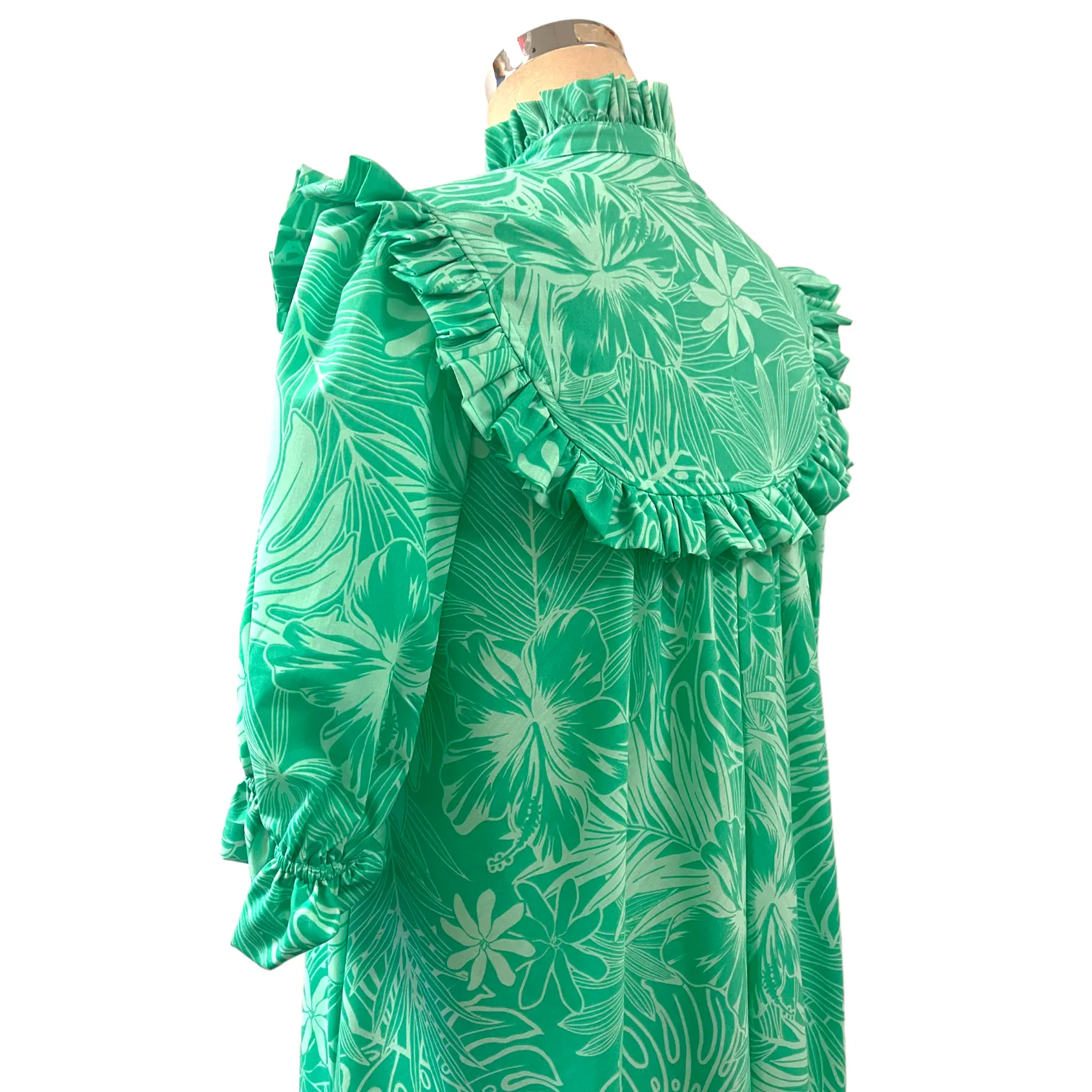 Mint Green High Neck Muumuu with Hibiscus Print 8221