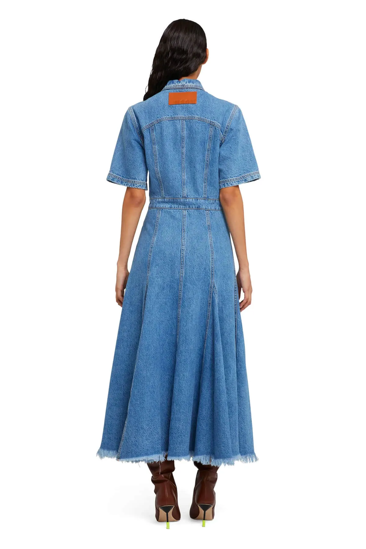 Blue Denim Midi Dress by MSGM with Short Sleeves