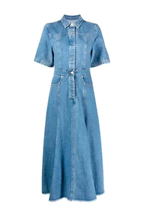 Blue Denim Midi Dress by MSGM with Short Sleeves