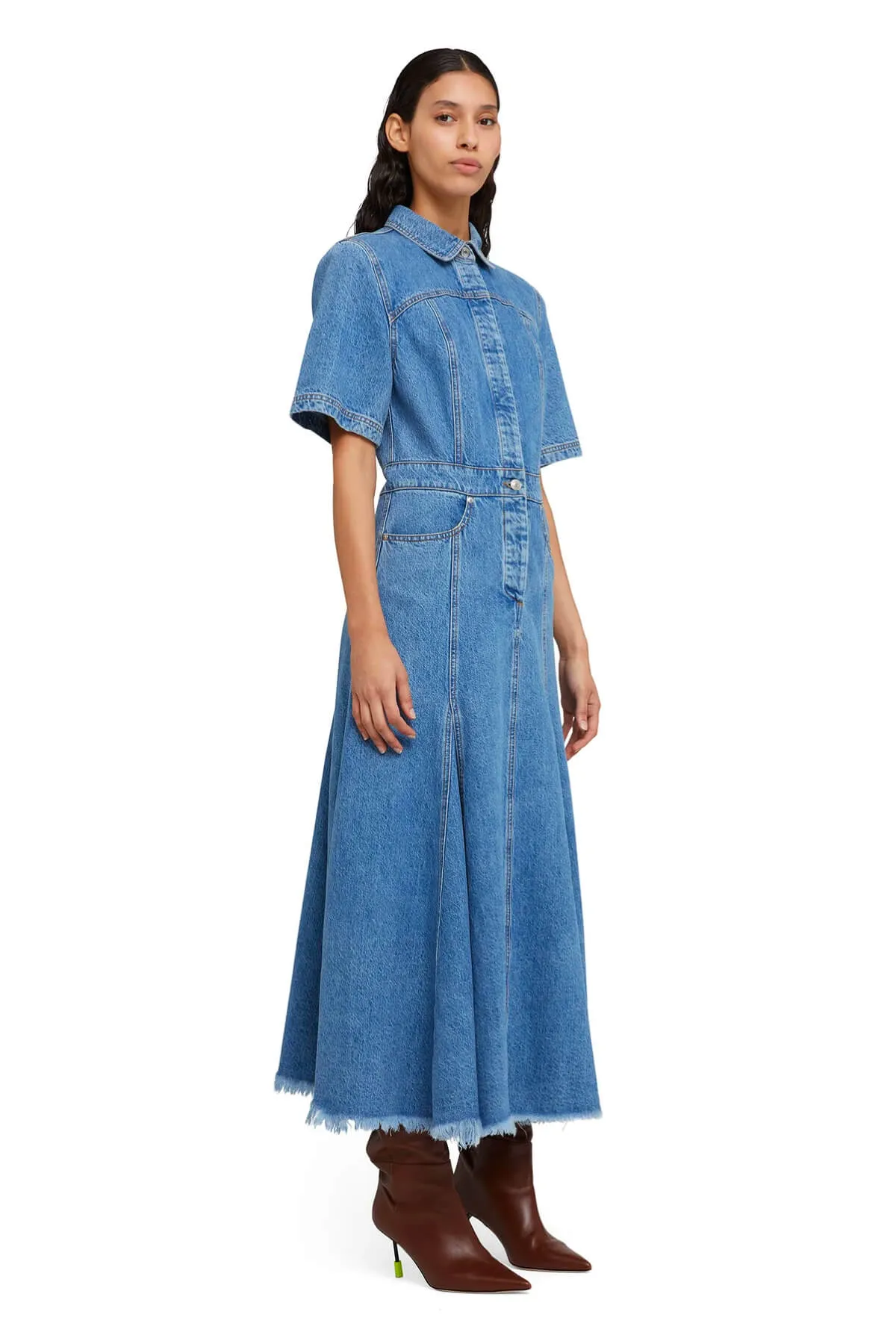 Blue Denim Midi Dress by MSGM with Short Sleeves