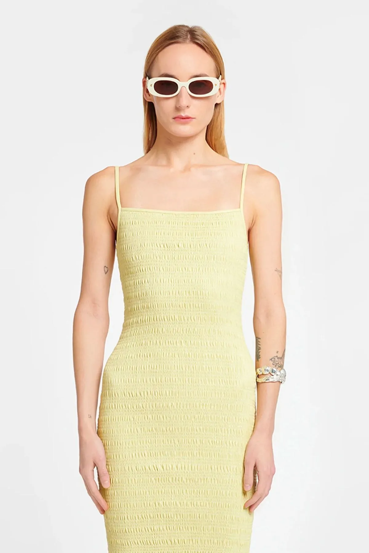 Nanushka Barra Smocked Midi Dress - Lemongrass