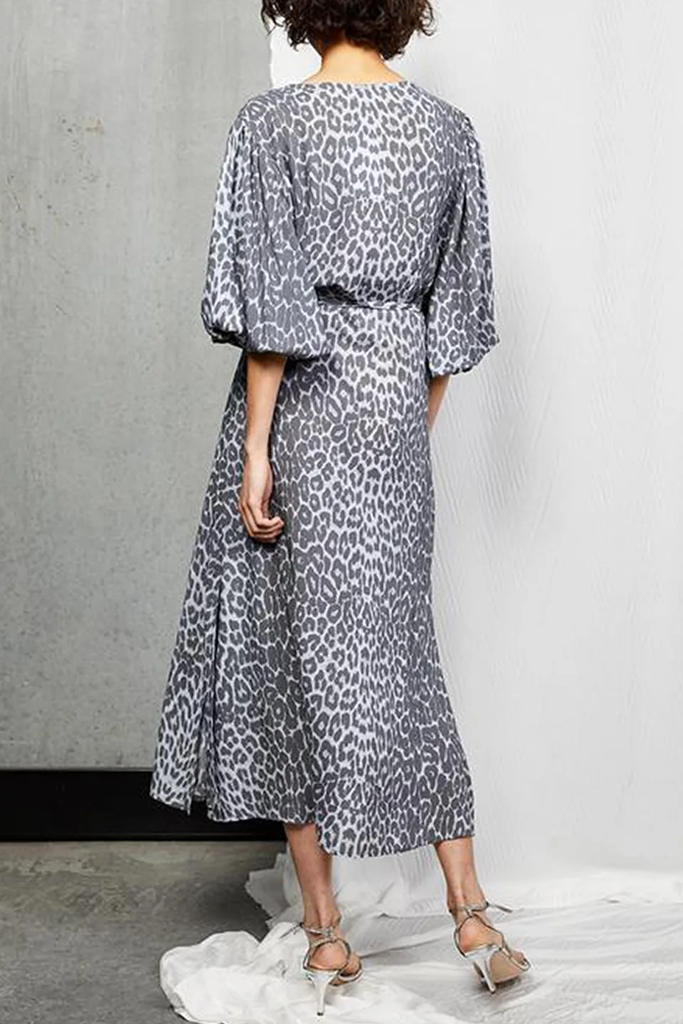 Orsay LS Grey Leopard Midi Dress