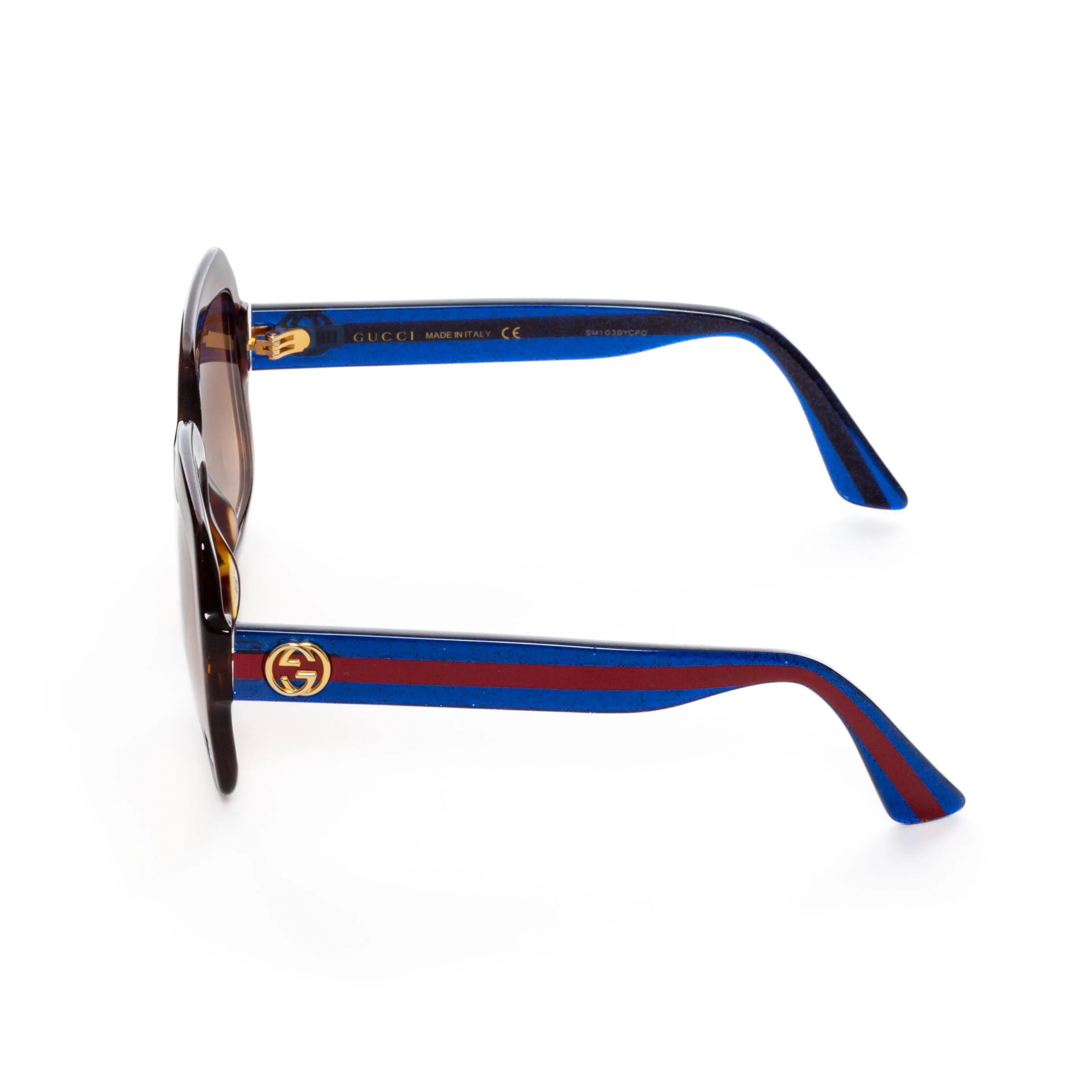 Oversize Square Havana Brown Tortoise Blue Glitter Web Stripe GG0036S Sunglasses 54mm