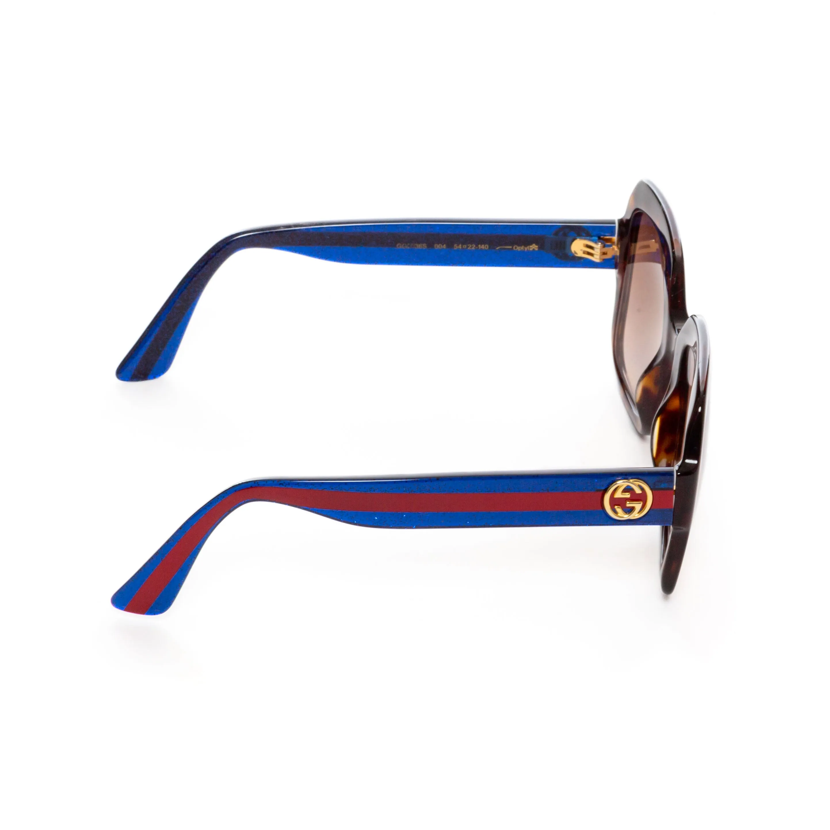 Oversize Square Havana Brown Tortoise Blue Glitter Web Stripe GG0036S Sunglasses 54mm