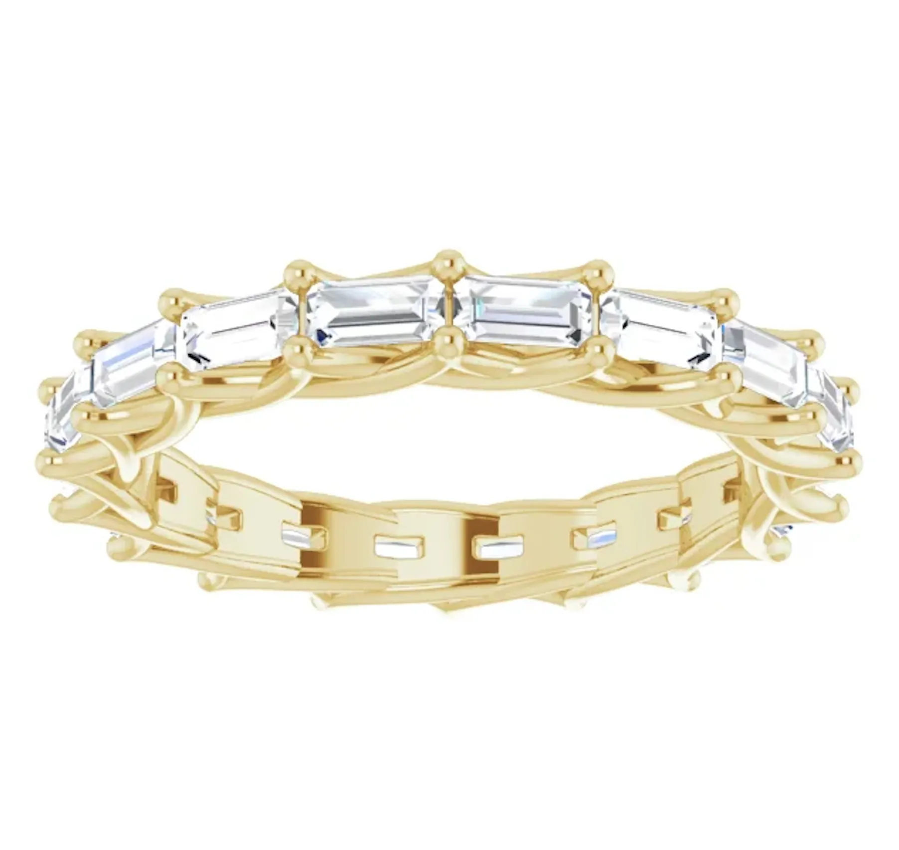 PARIS 2 Carat Baguette-Cut Diamond Eternity Ring Yellow Gold 15 pointer G Color VS1 Clarity Lucida Prong Band By Mike Nekta NYC