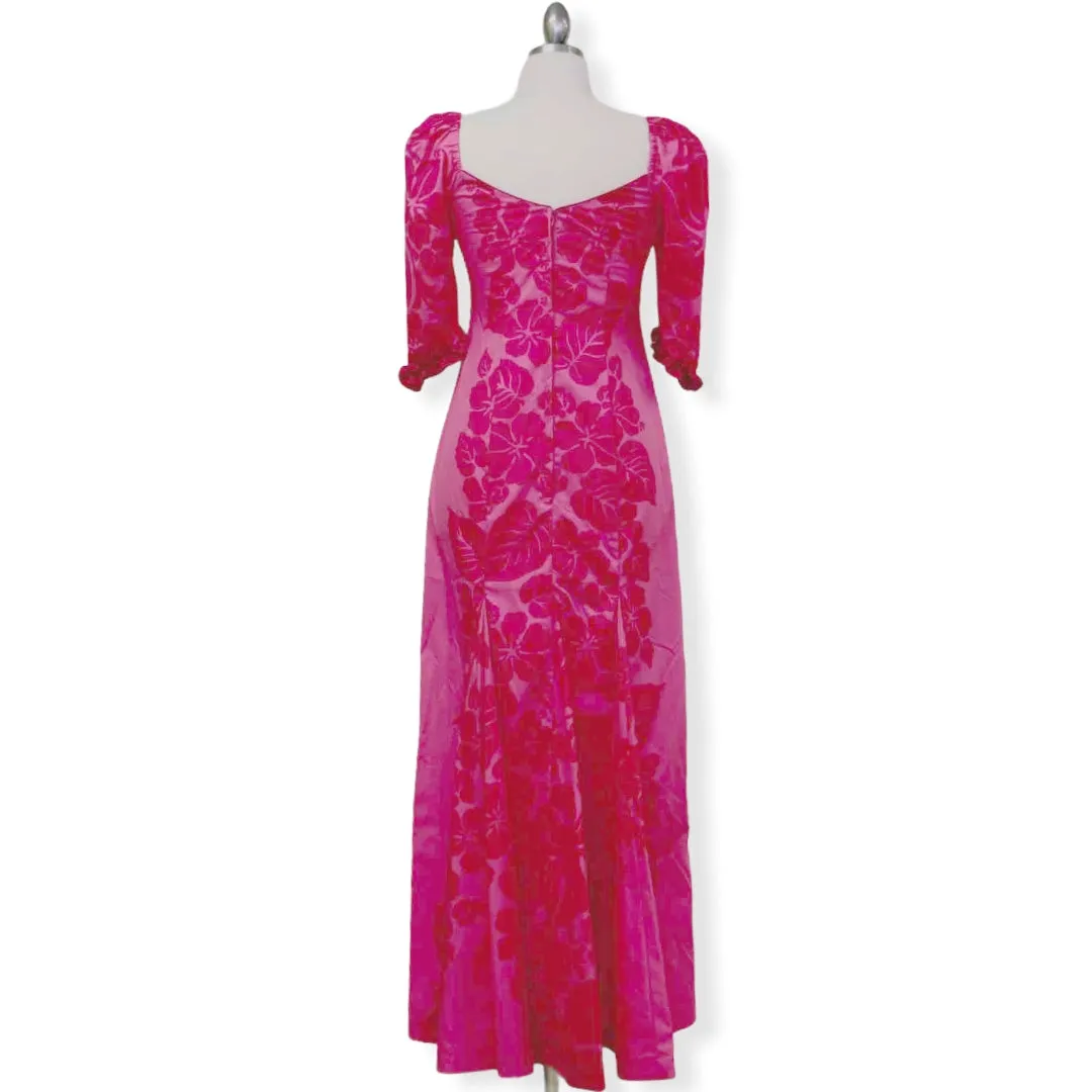 Passion Pink Hibiscus Print Hawaiian dress 2678