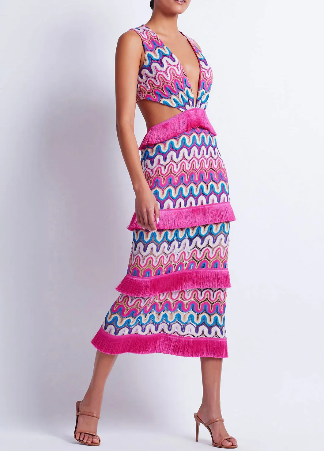 Patbo - Crochet Cut Out Maxi Dress - Pink Multi