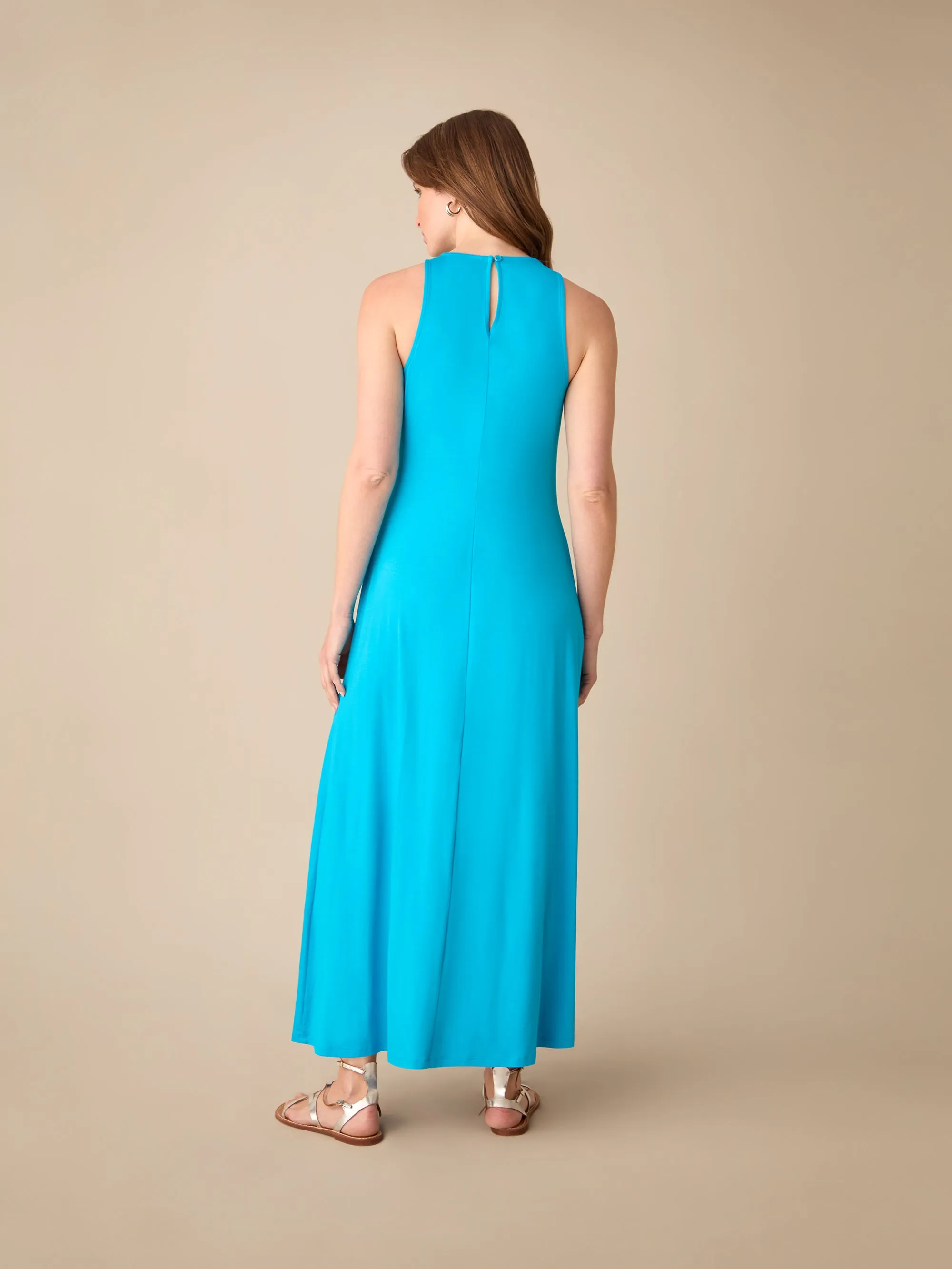 Petite Blue Jersey Racer Maxi Dress