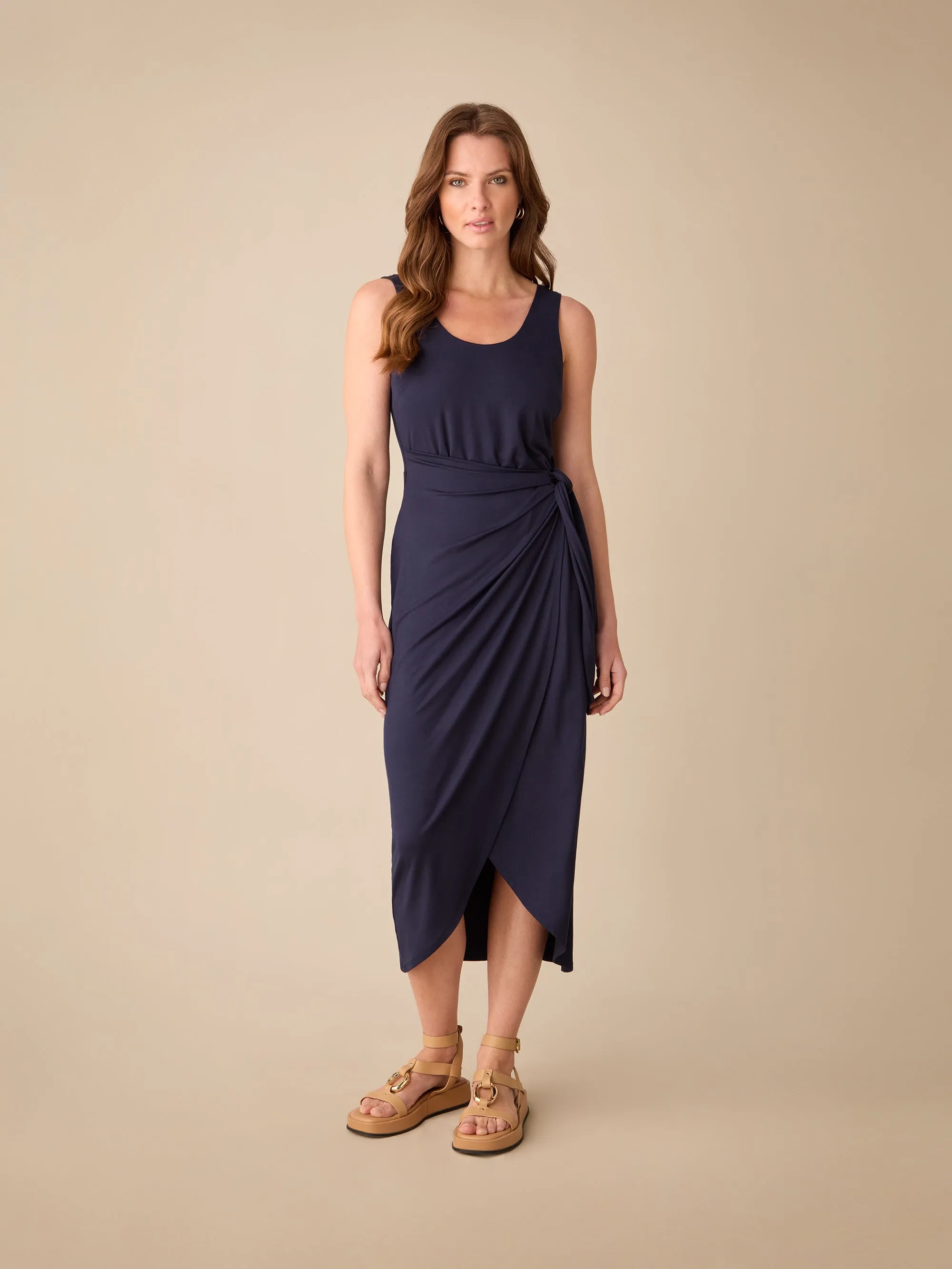 Petite Navy Jersey Tie Waist Dress