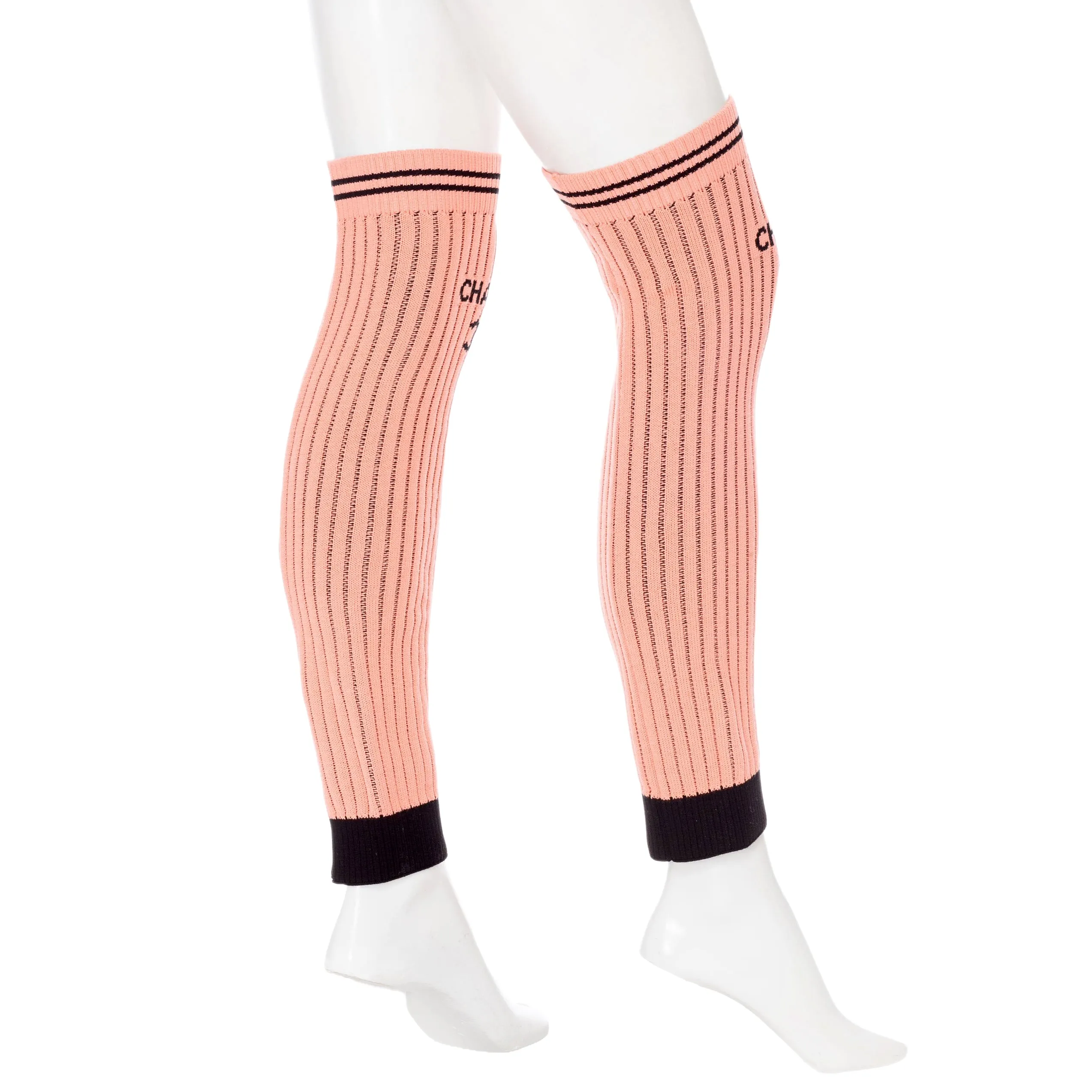 Pink and Black Striped Knit Gaiters