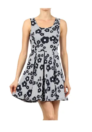 Polka Dot Floral Print Sleeveless A-line Dress