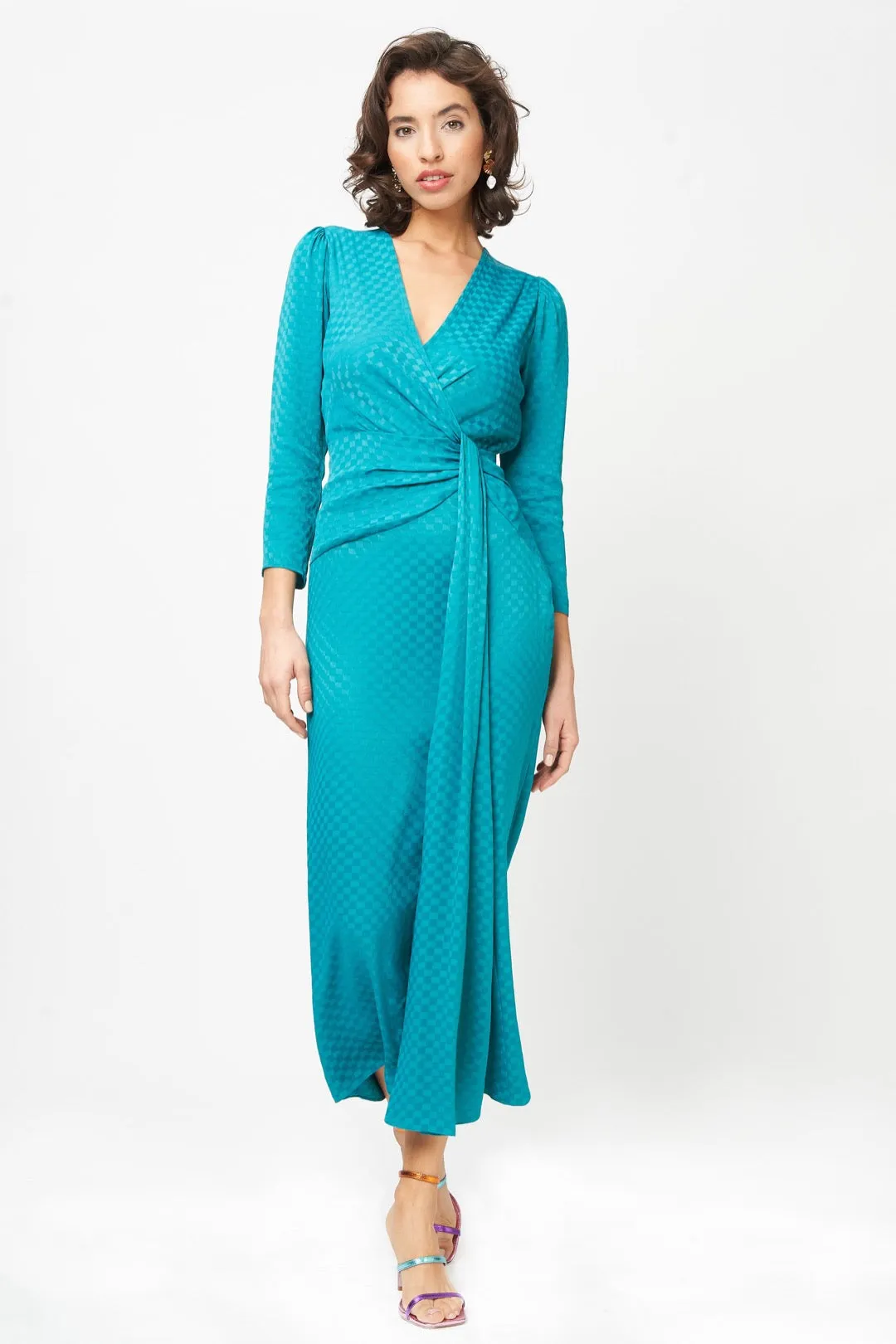 Riona Dress Teal Checkerboard