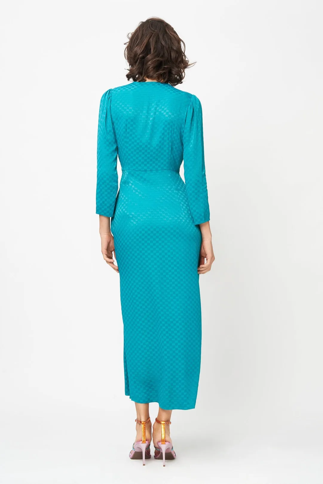 Riona Dress Teal Checkerboard