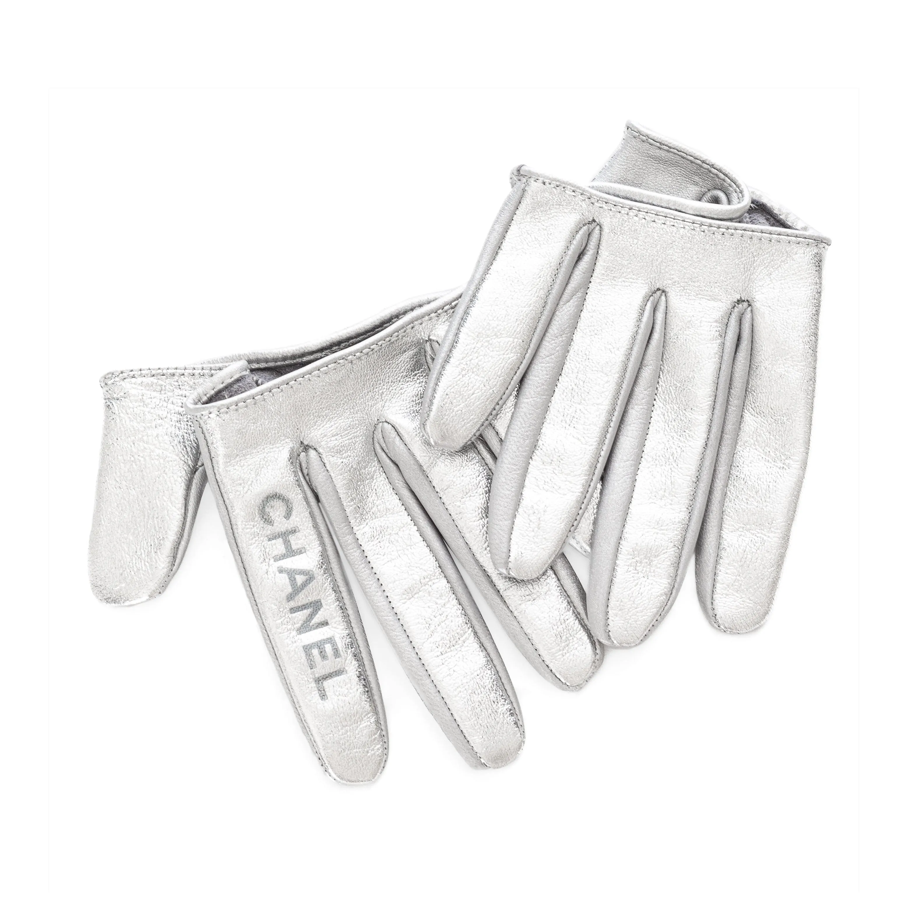 Silver Leather Half-Palm Logo Gloves