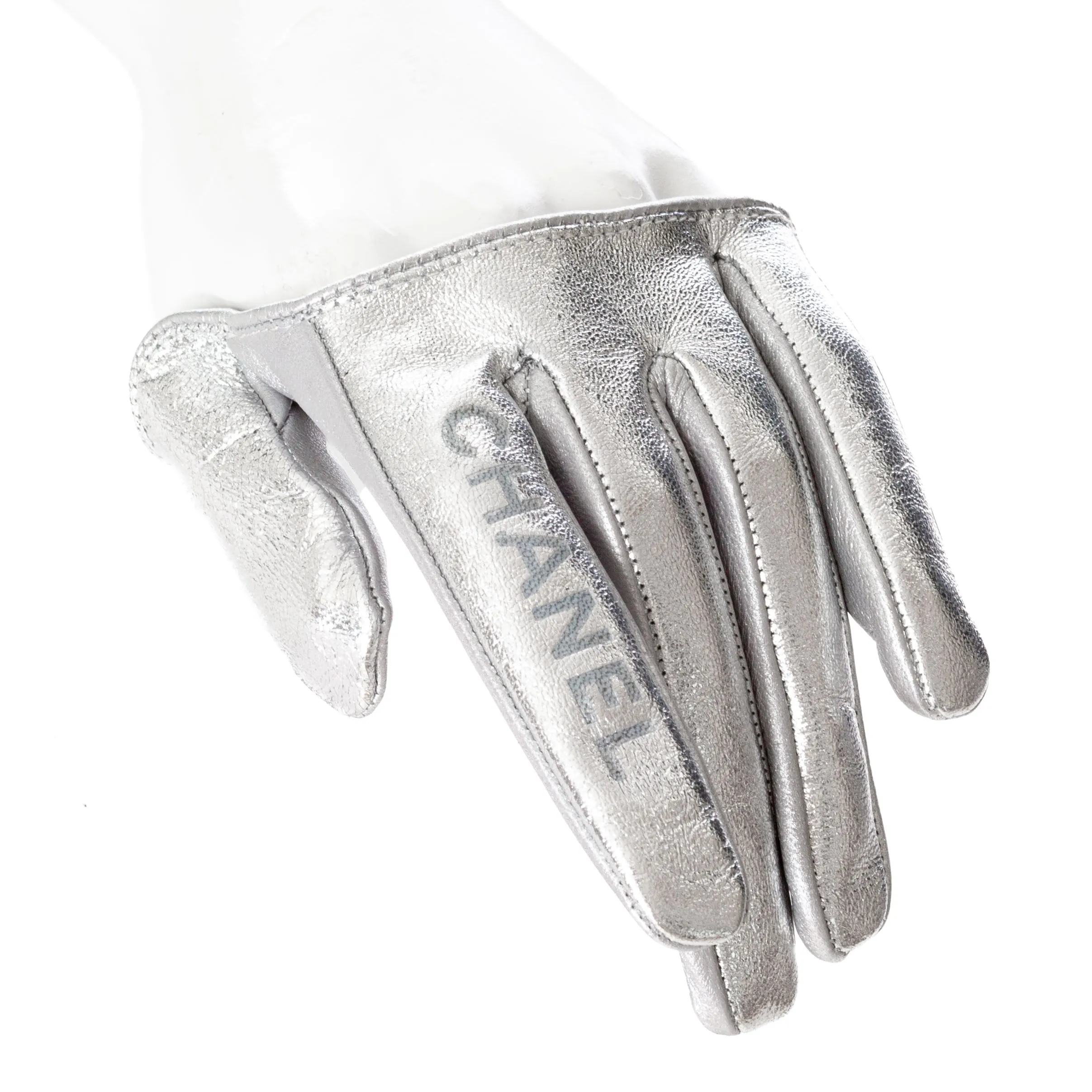 Silver Leather Half-Palm Logo Gloves