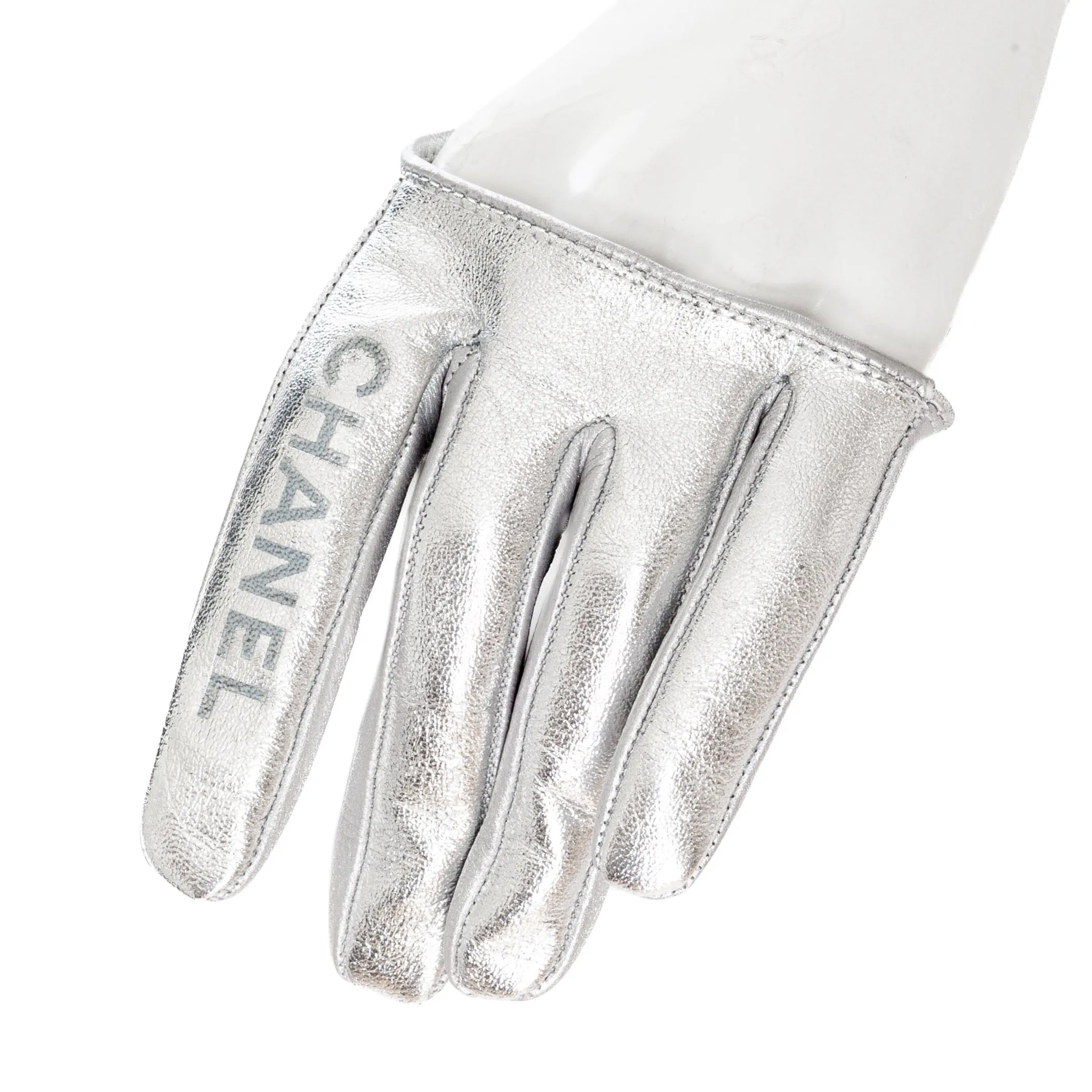 Silver Leather Half-Palm Logo Gloves