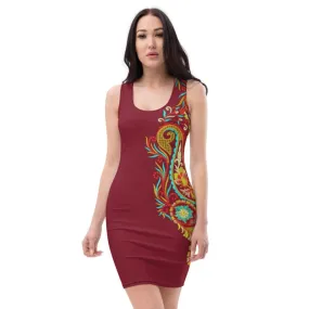 Sublimation Cut & Sew Dress - Indian style graphic ornament half Burgundy