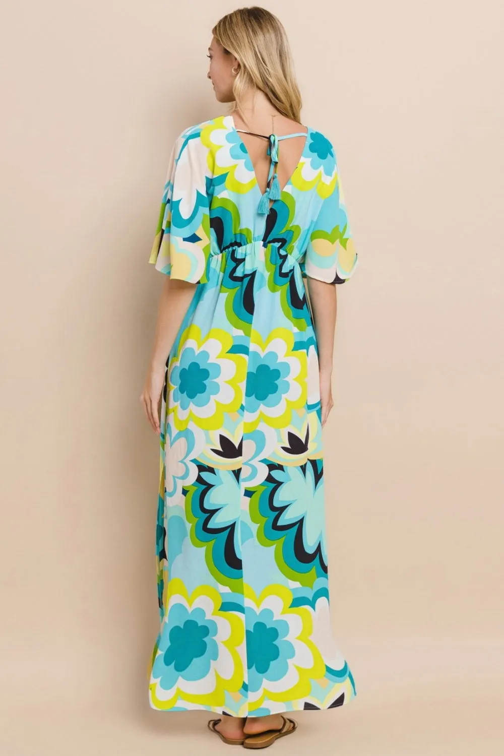 Sunset Vacation Floral Printed Slit Maxi Dress